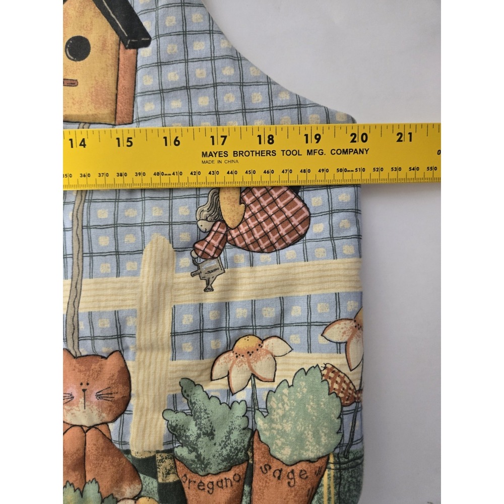 VTG‎ 90s Quilted Reversible Vest Gardening Angel Cat Herb Garden Folk Art L - Picture 9 of 10